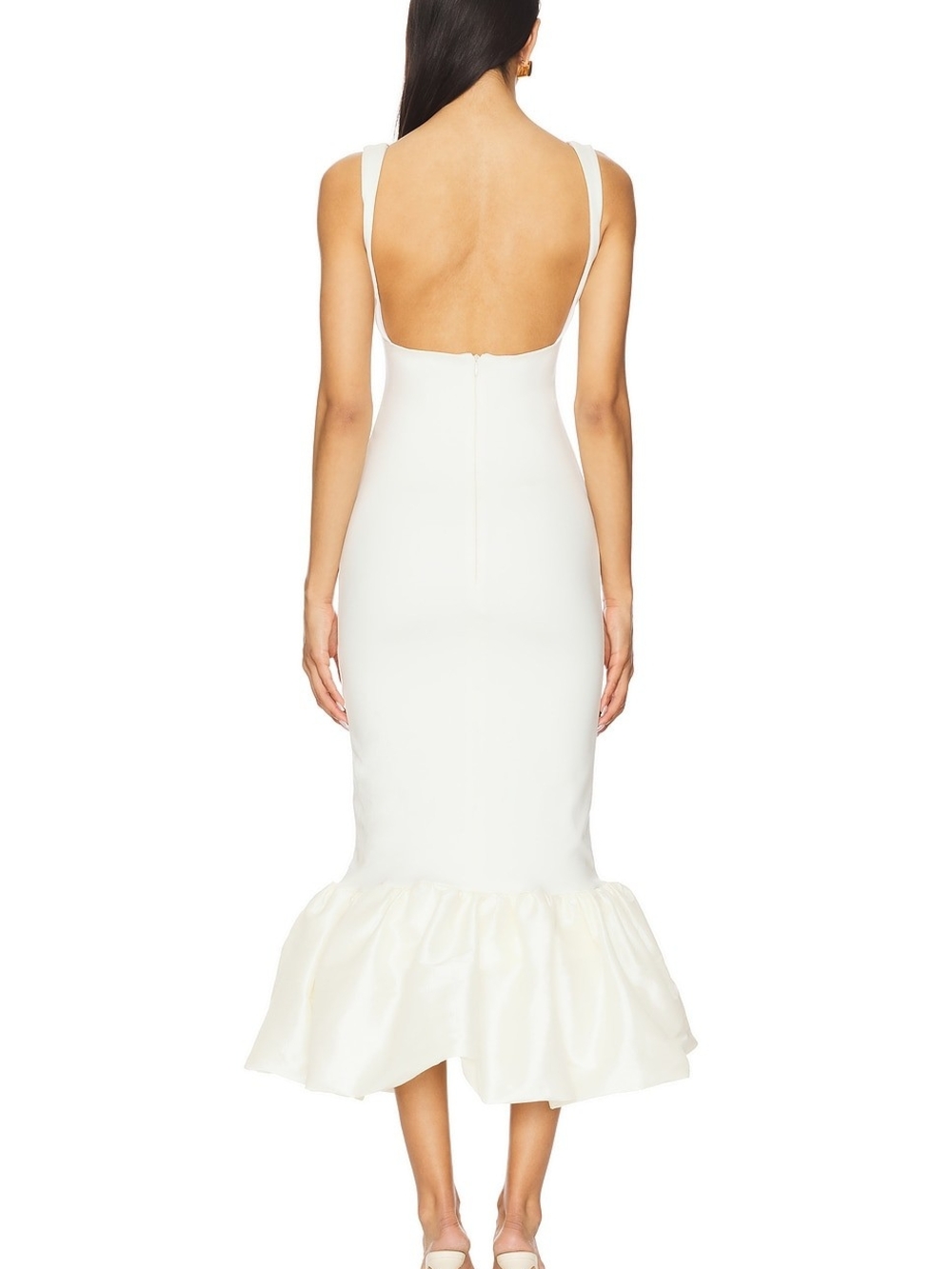 Elegant Backless White Mermaid Hem Midi Dress